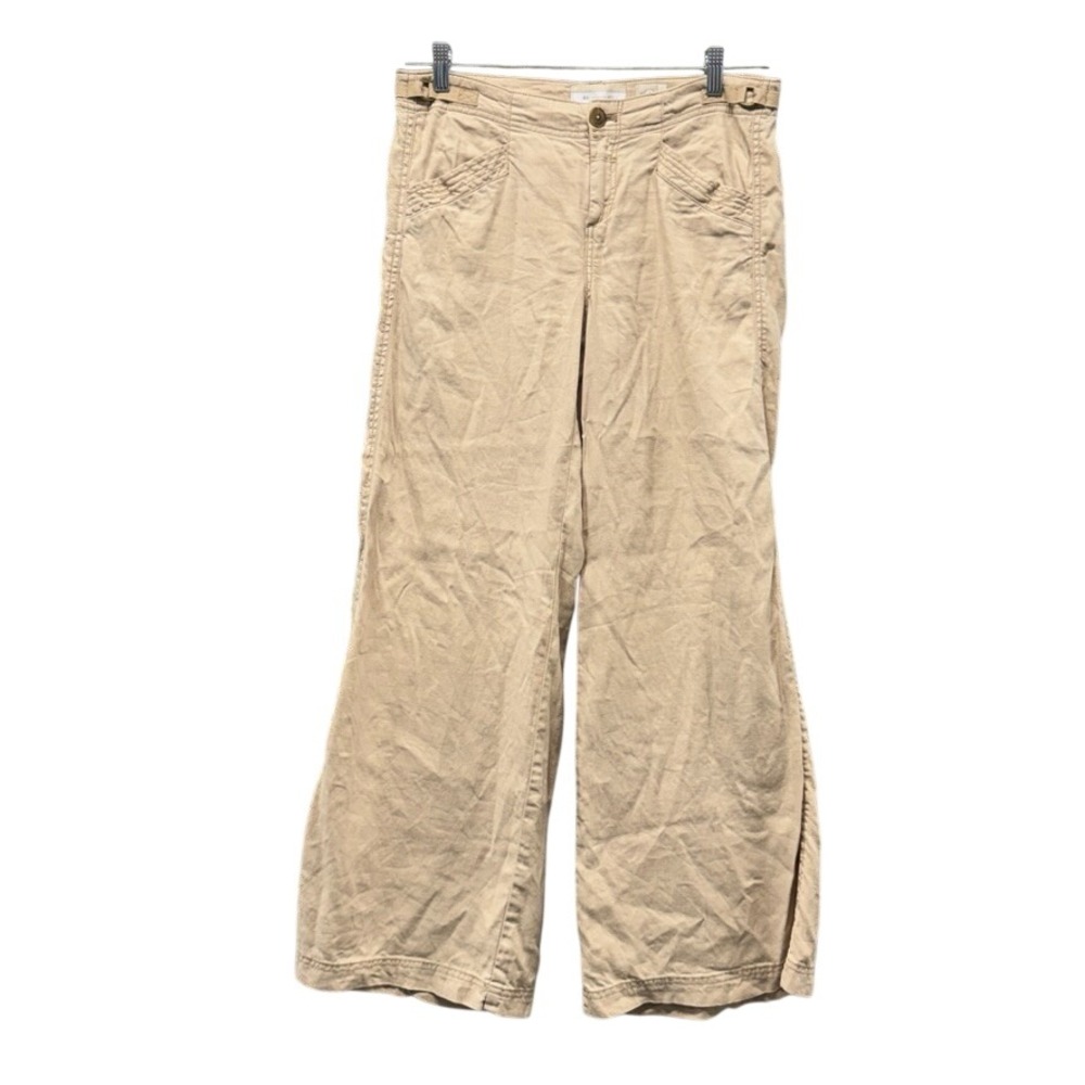Hei Hei Anthropologie Tan Linen Blend Wide Leg Crop Pants Khaki Size 8
